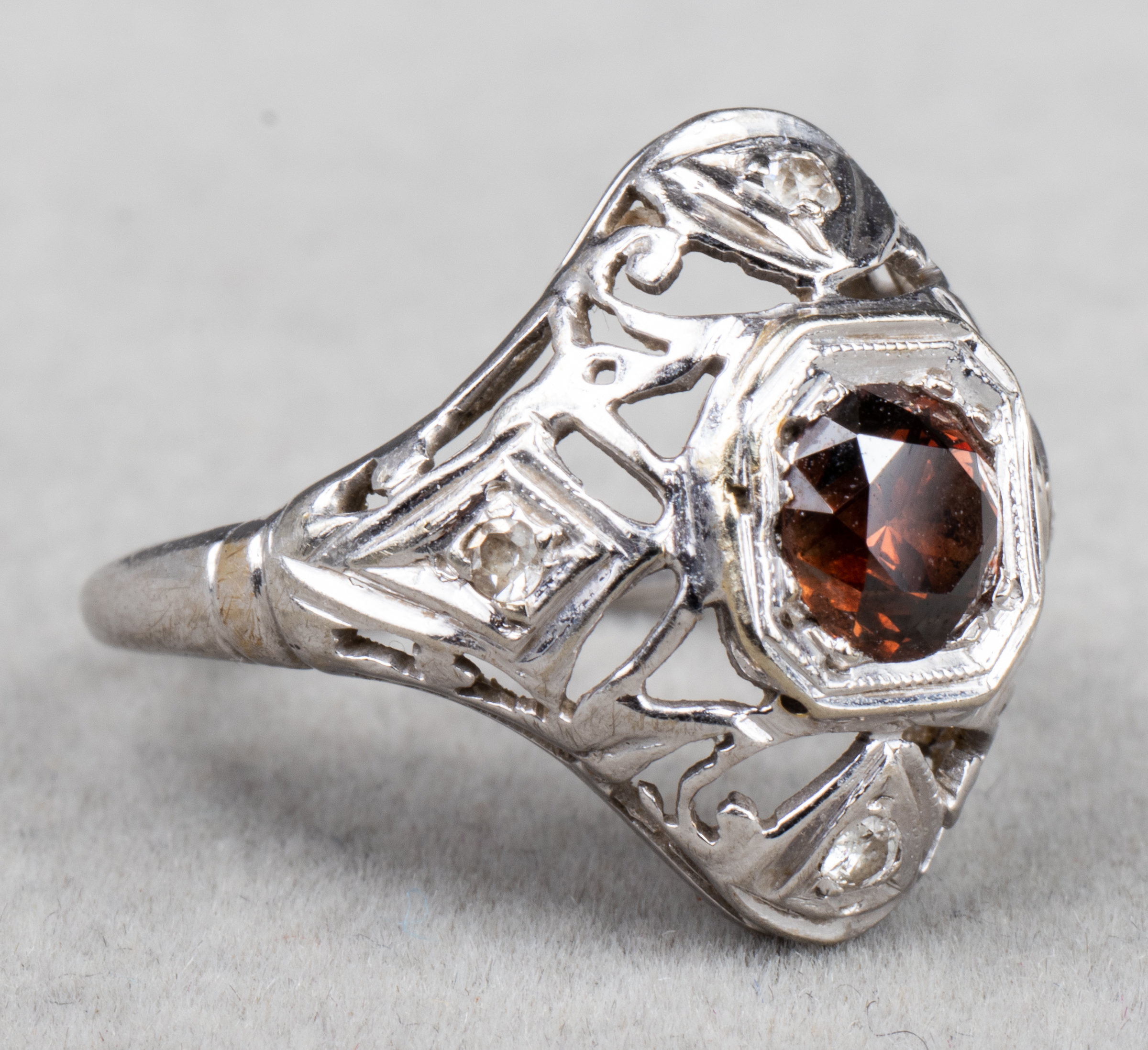 EDWARDIAN 18K WHITE GOLD & COGNAC