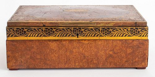 EDWARDIAN BRASS INLAID HARDWOOD