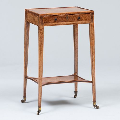 EDWARDIAN BURL YEW WOOD WORK TABLE,