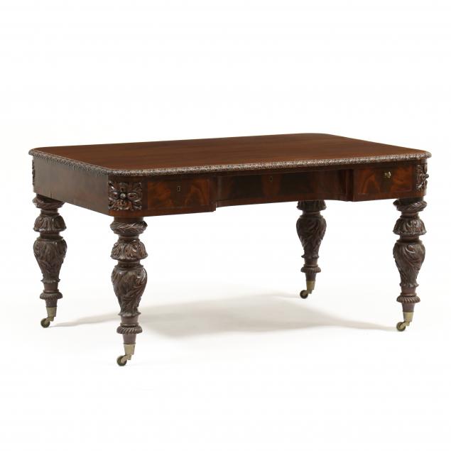 EDWARDIAN CARVED MAHOGANY PARTNER'S