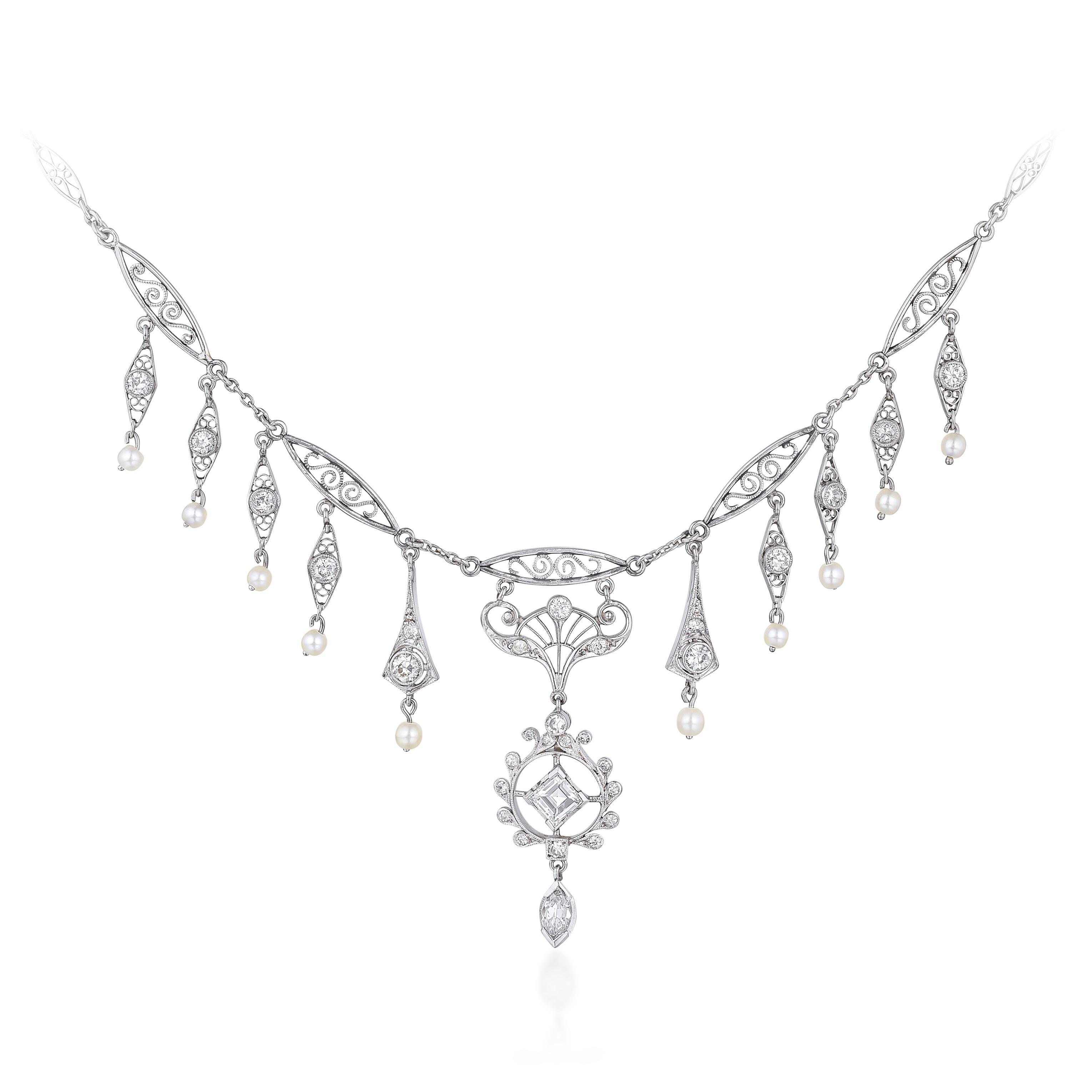 EDWARDIAN DIAMOND PEARL NECKLACE