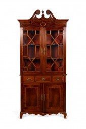 EDWARDIAN INLAID MAHOGANY GLAZ