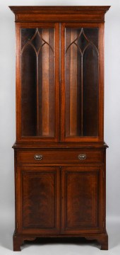 EDWARDIAN INLAID MAHOGANY LIBR