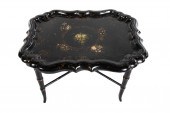 EDWARDIAN JAPPANED TRAY TOP CO