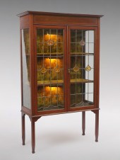 EDWARDIAN MAHOGANY LEADED GLAS