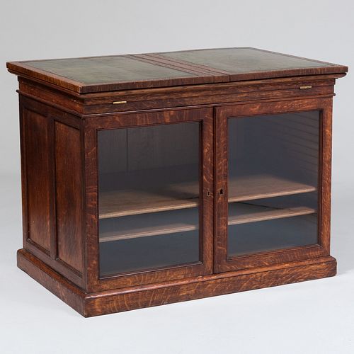 EDWARDIAN OAK AND GREEN LEATHER