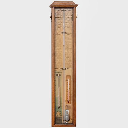 EDWARDIAN OAK BAROMETER, ALFRED