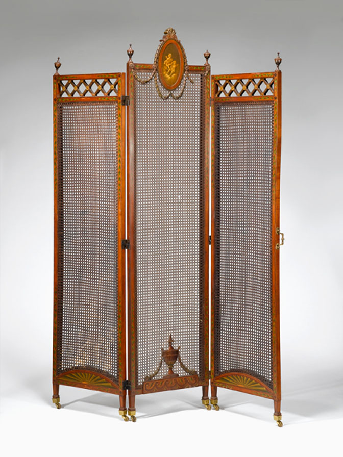 Edwardian painted beech three panel