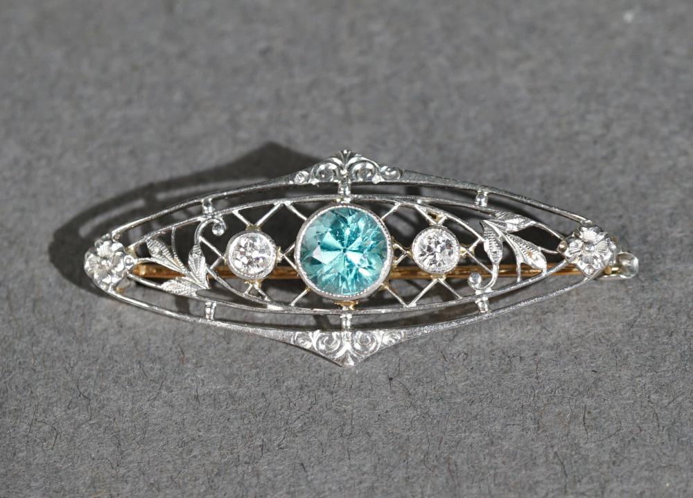 EDWARDIAN PLATINUM, BLUE ZIRCON AND