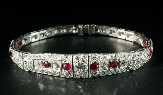 EDWARDIAN PLATINUM DIAMOND AND RUBY