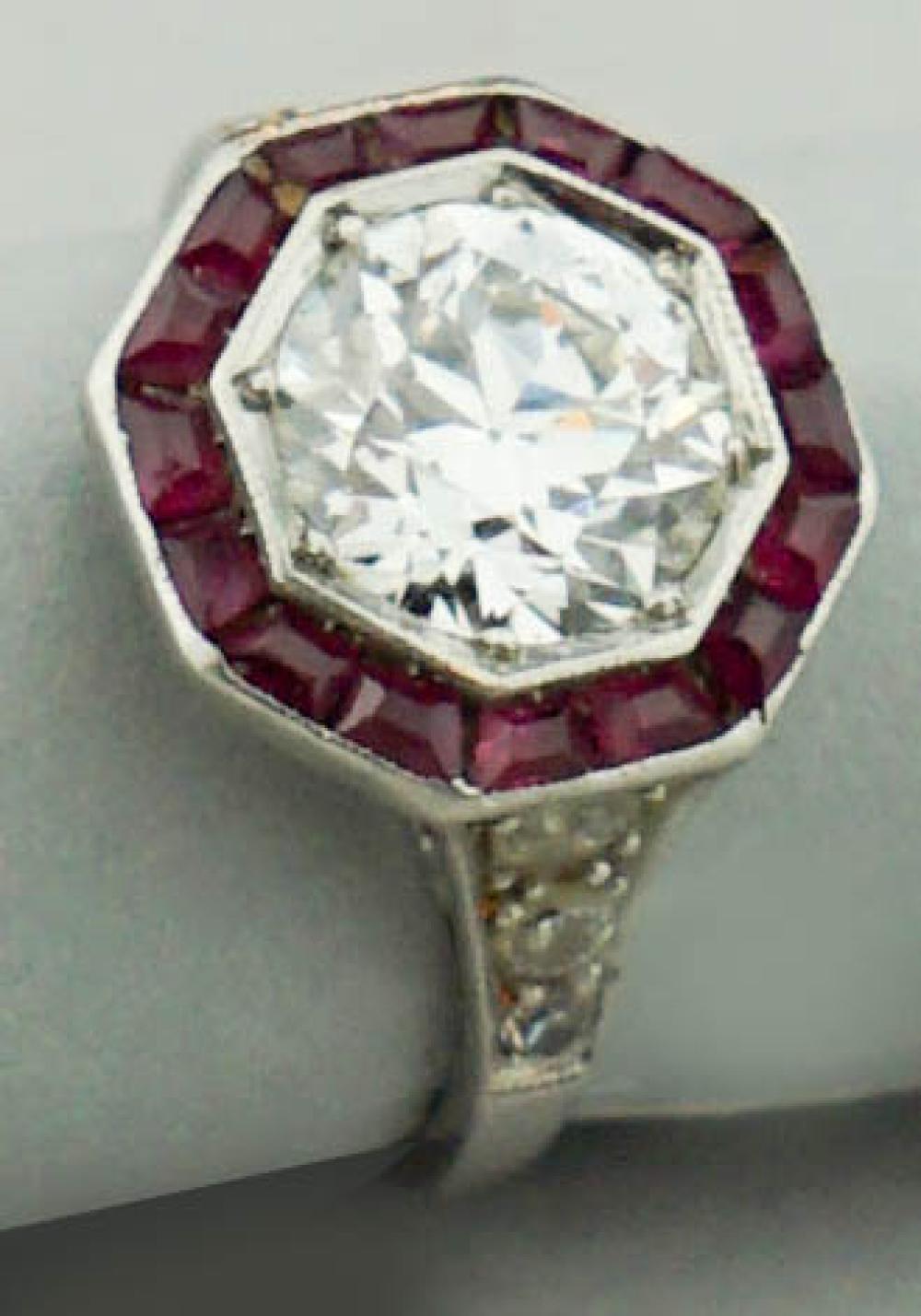 EDWARDIAN PLATINUM DIAMOND AND RUBY