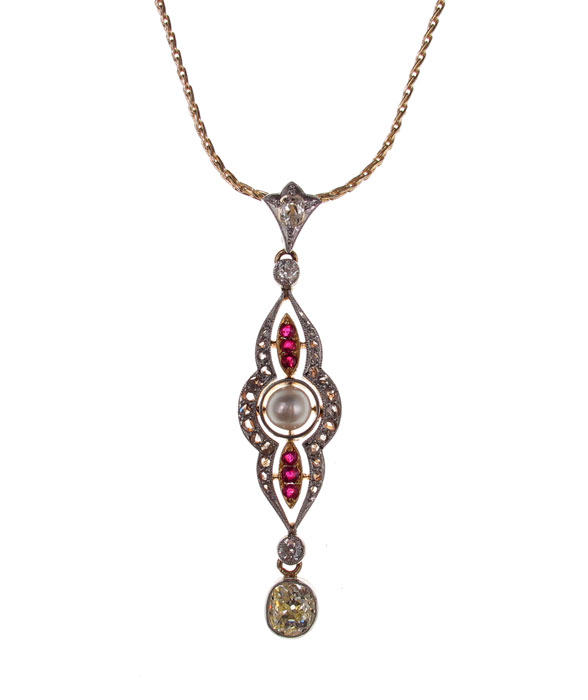 EDWARDIAN PLATINUM DIAMOND RUBY AND