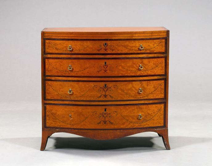 Edwardian Satinwood Bowfront Chest,