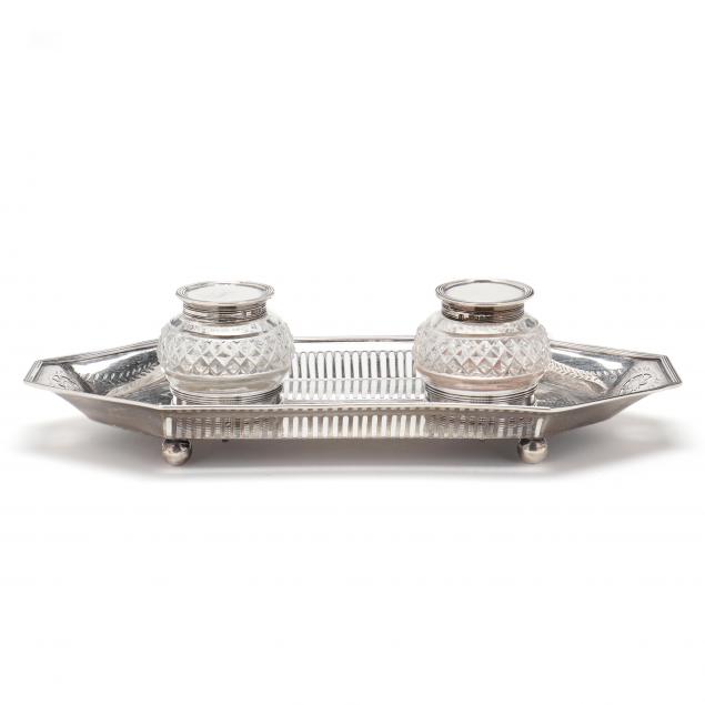 EDWARDIAN SILVER INKSTAND, MARK