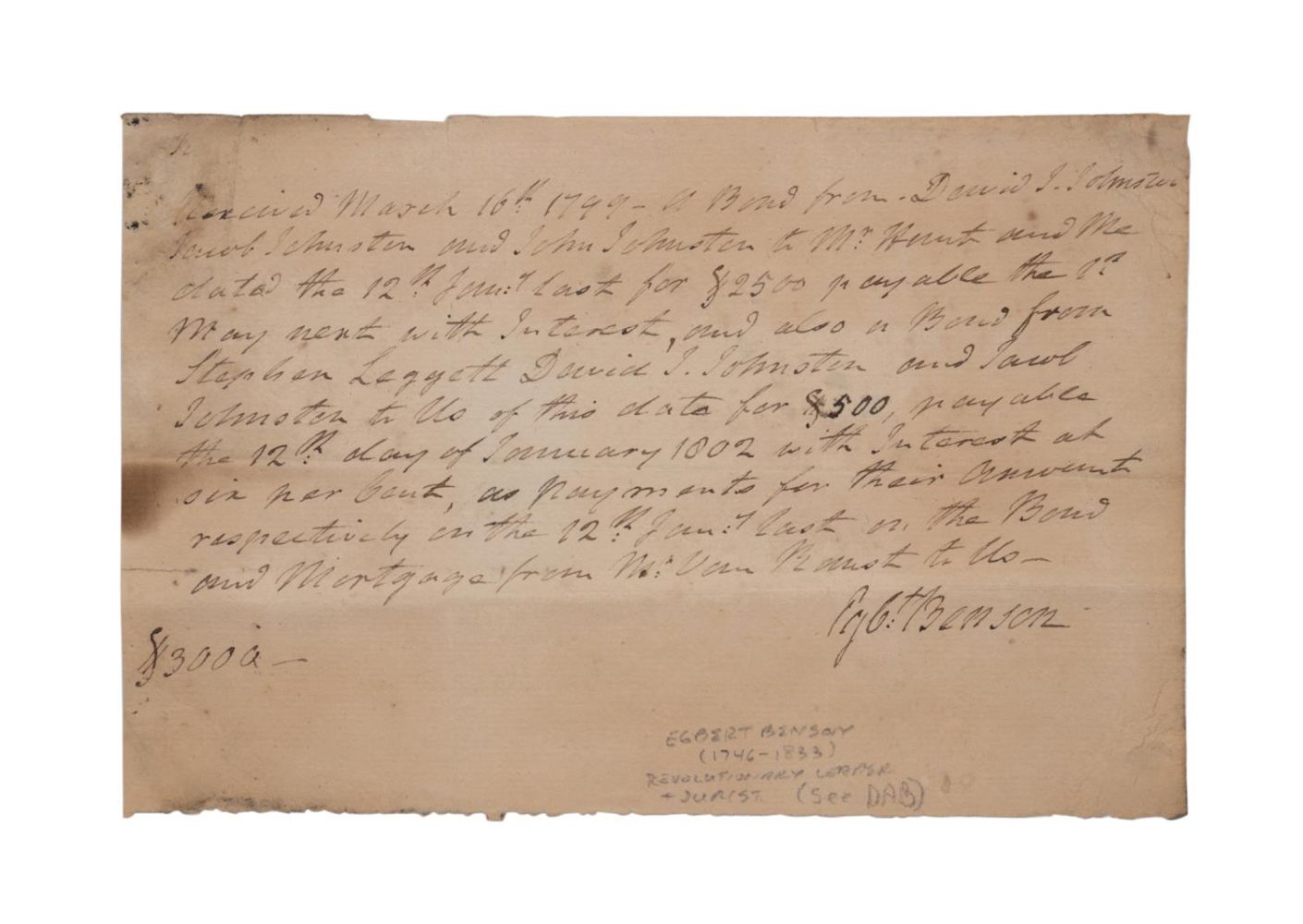 EGBERT BENSON, NEW YORK SIGNED