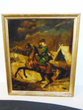 EGLOMISE PRINT, LADY ON HORSEB