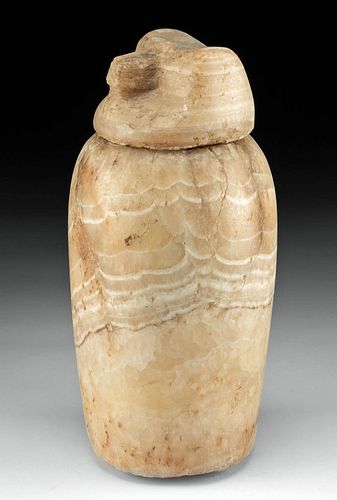 EGYPTIAN ALABASTER CANOPIC JAR OF