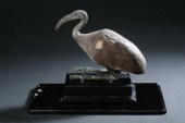 EGYPTIAN BRONZE AND WOOD FIGUR
