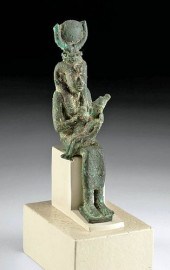 EGYPTIAN BRONZE SEATED FIGURE