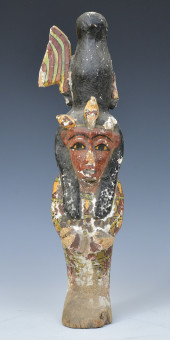 EGYPTIAN CARVED WOOD AND POLYC
