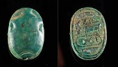 EGYPTIAN FAIENCE SCARAB W/ CAR