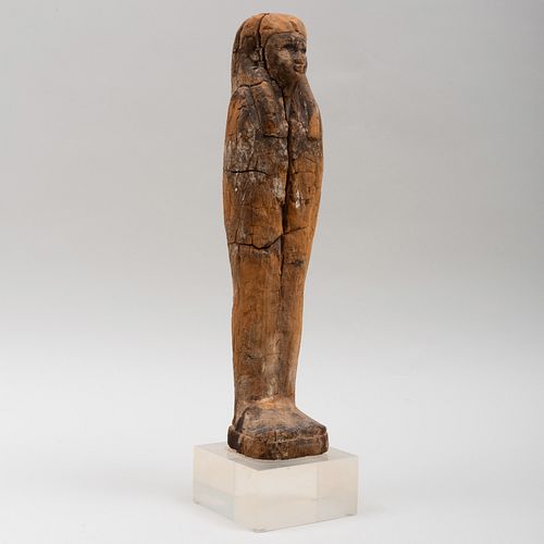 EGYPTIAN PAINTED WOOD FIGURE OF