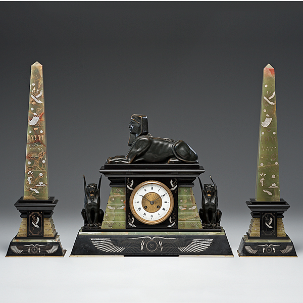 Egyptian Revival Clock Garniture
