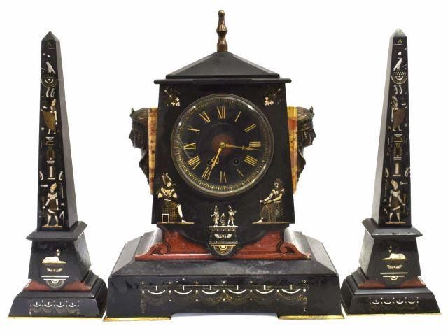 EGYPTIAN REVIVAL MARBLE CLOCK &