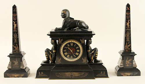 EGYPTIAN REVIVAL ONYX CLOCK &