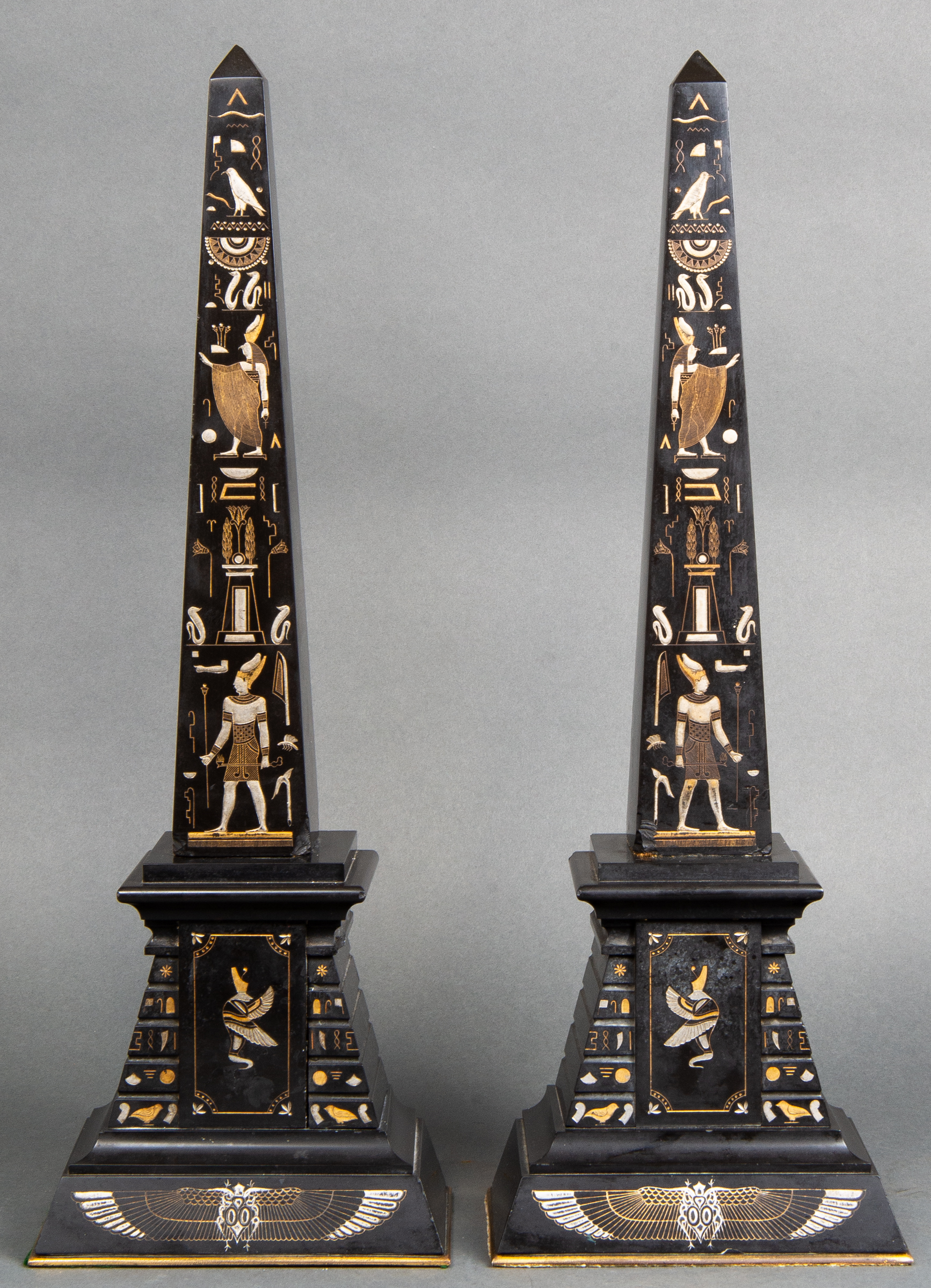 EGYPTIAN REVIVAL STONE OBELISKS,