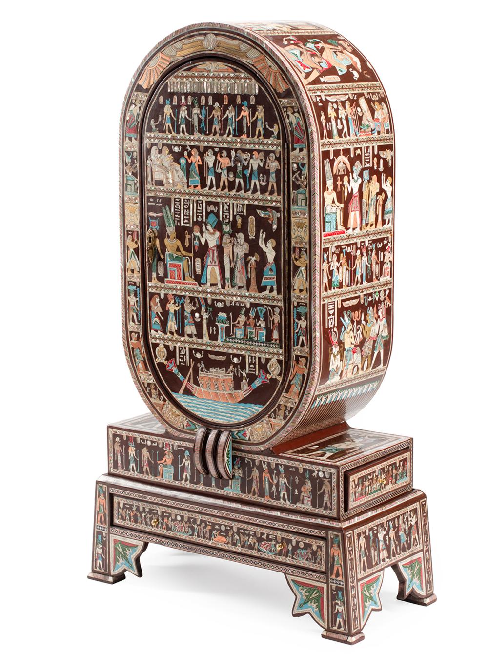EGYPTIANESQUE INLAID HARDWOOD