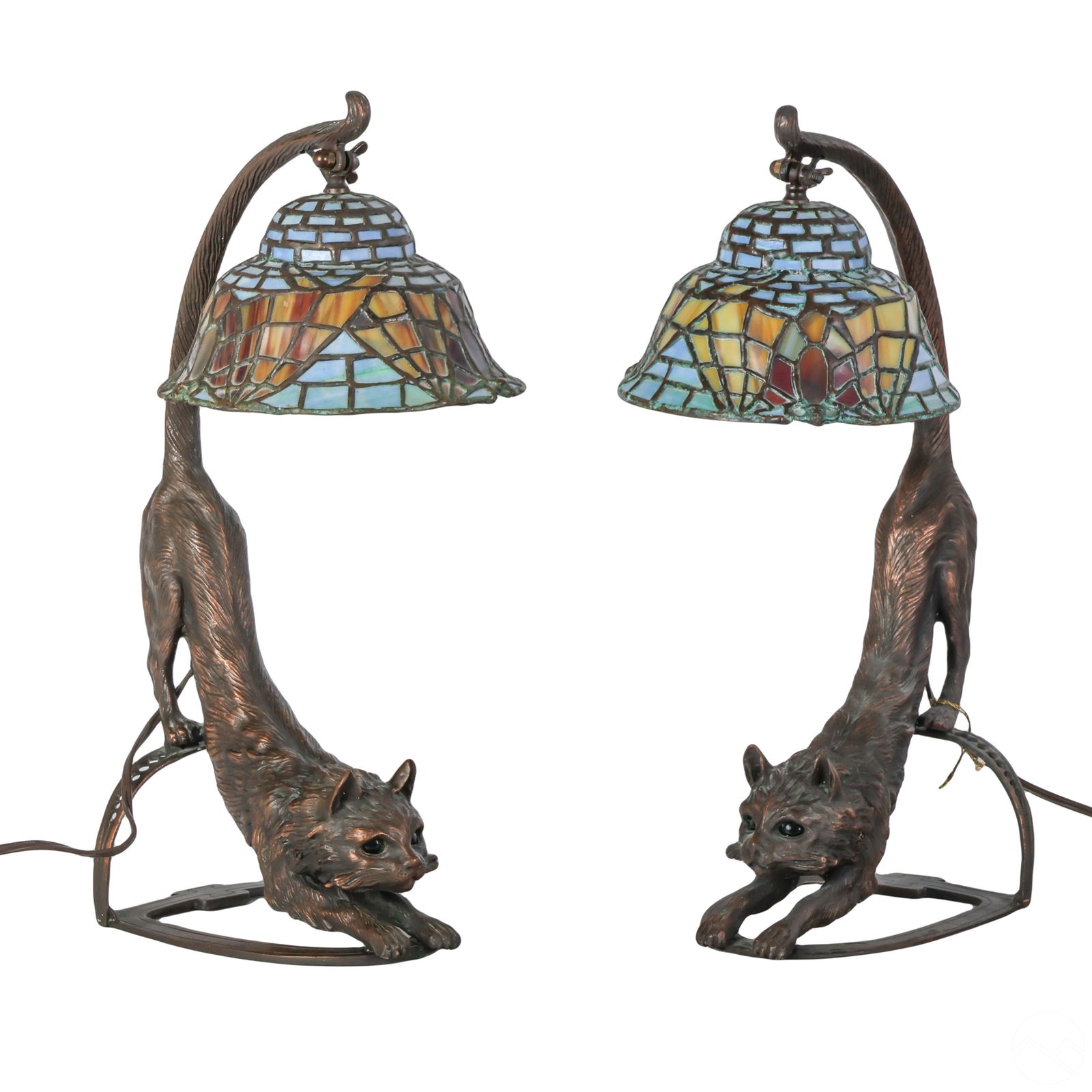 EICHBERG PAIR OF BRONZE & STAINED