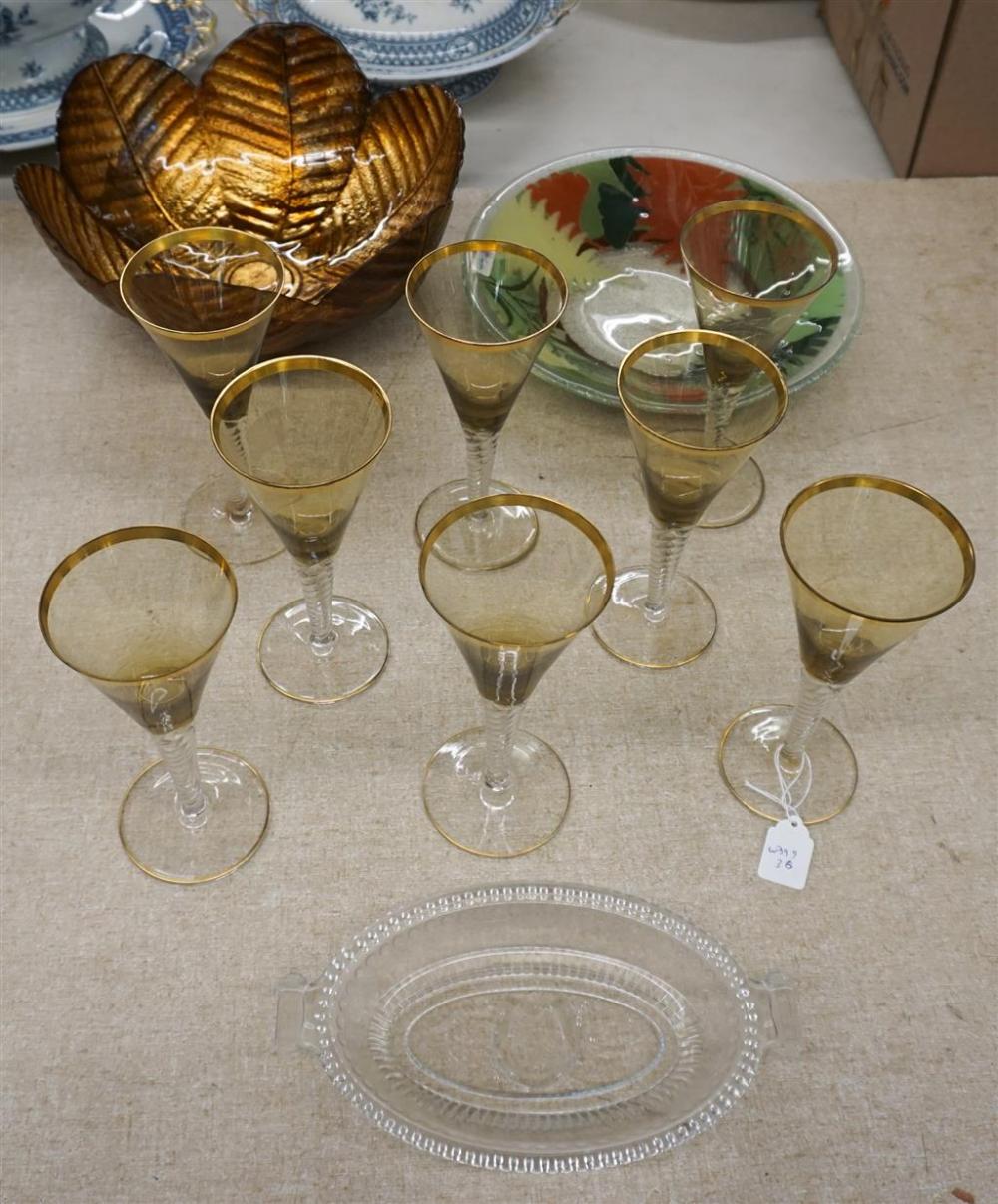 EIGHT AMBER TWISTED STEM GOBLETS
