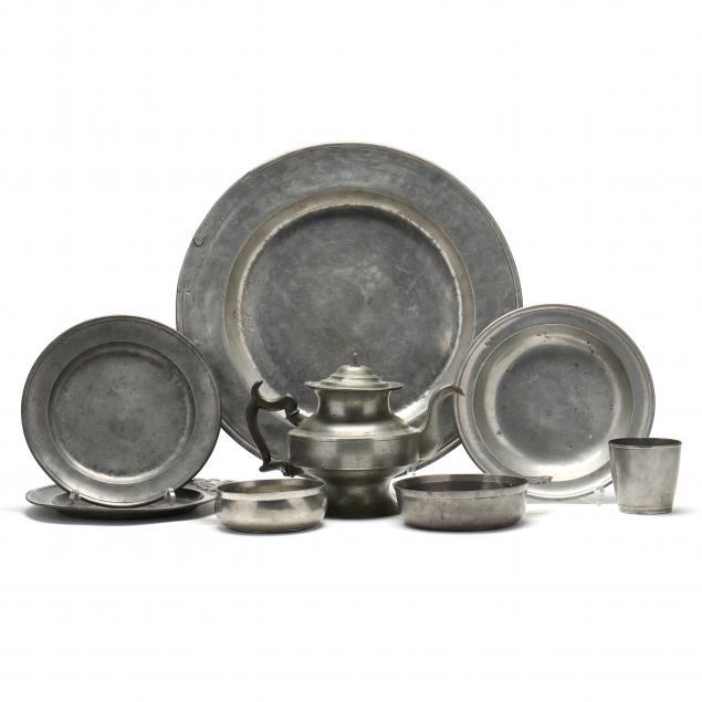 EIGHT AMERICAN PEWTER ITEMS,