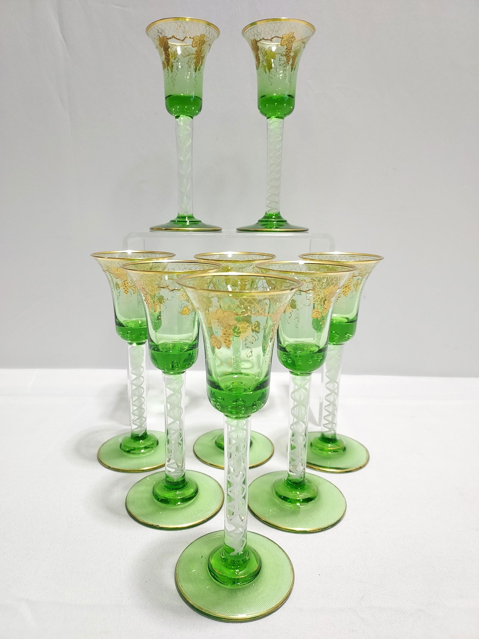 EIGHT ANTIQUE BOHEMIAN GREEN