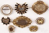 EIGHT ANTIQUE GOLD, HAIRWORK,