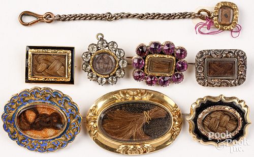 EIGHT ANTIQUE HAIRWORK