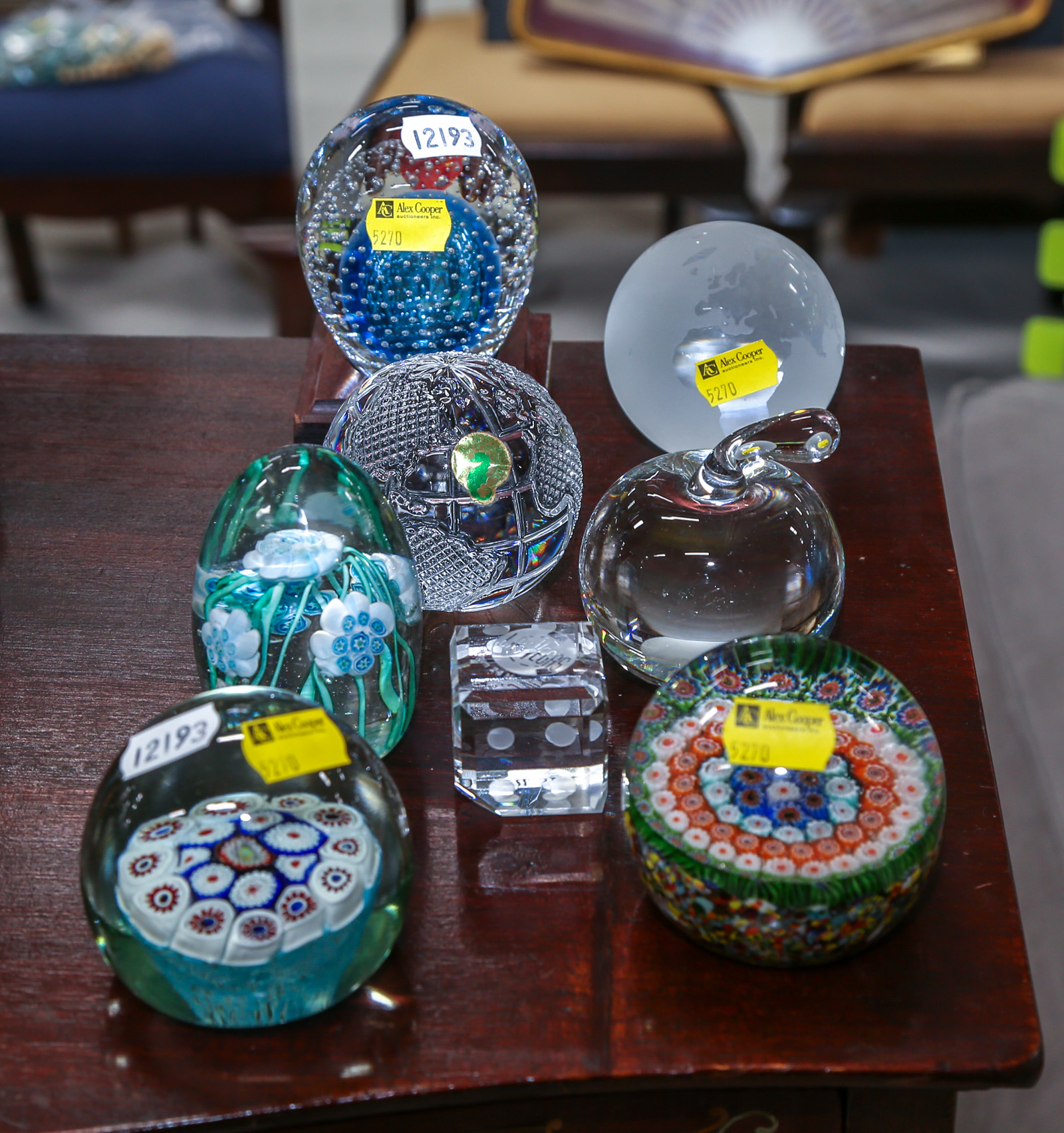 EIGHT ART GLASS PAPERWEIGHTS