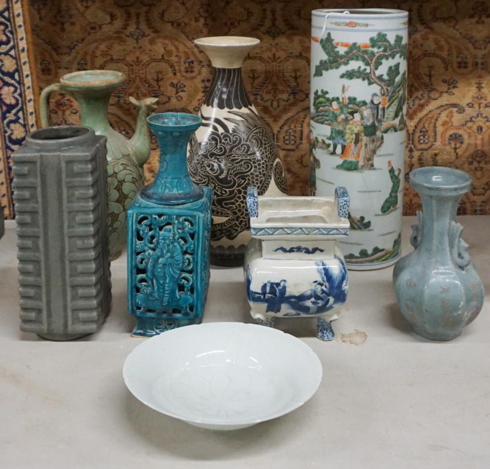 EIGHT ASIAN STYLE GLAZED CERAMIC