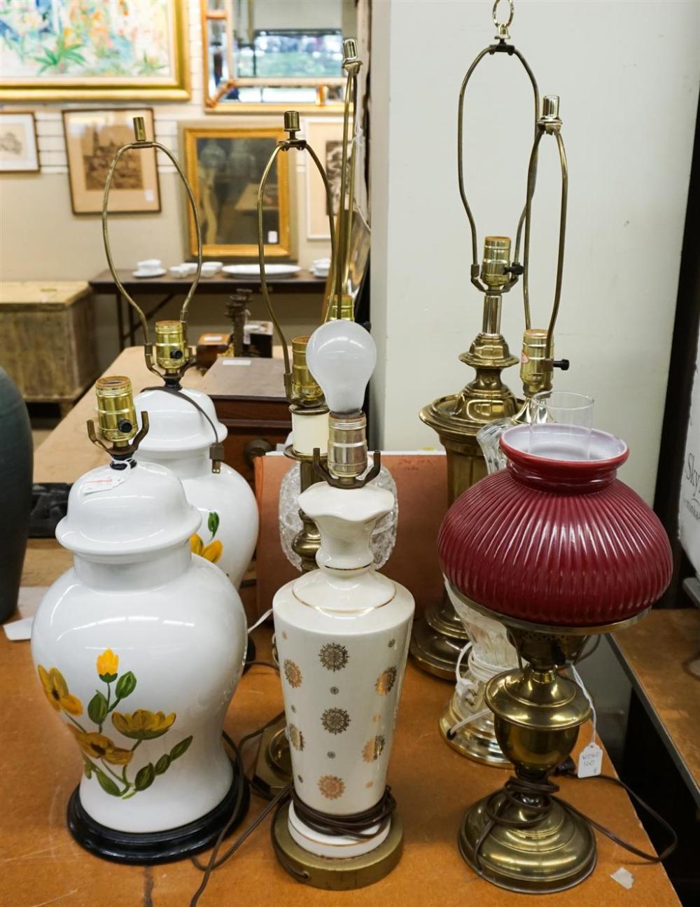 EIGHT ASSORTED BRASS, GLASS,