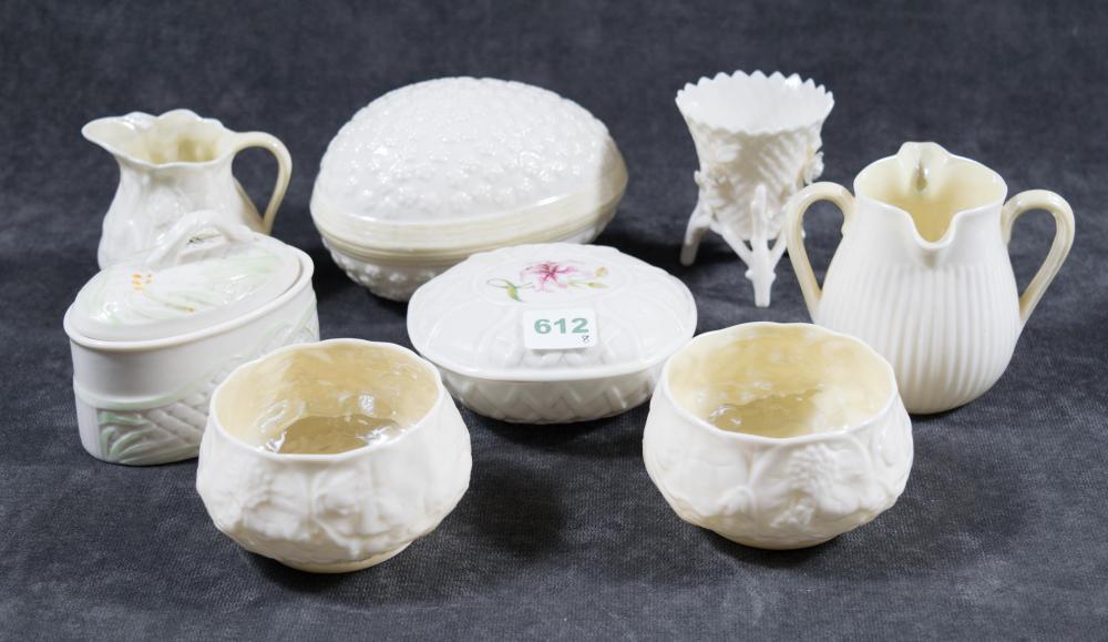 EIGHT BELLEEK PORCELAINS: THREE