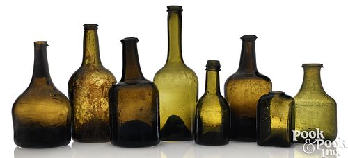 EIGHT BLOWN OLIVE/AMBER GLASS