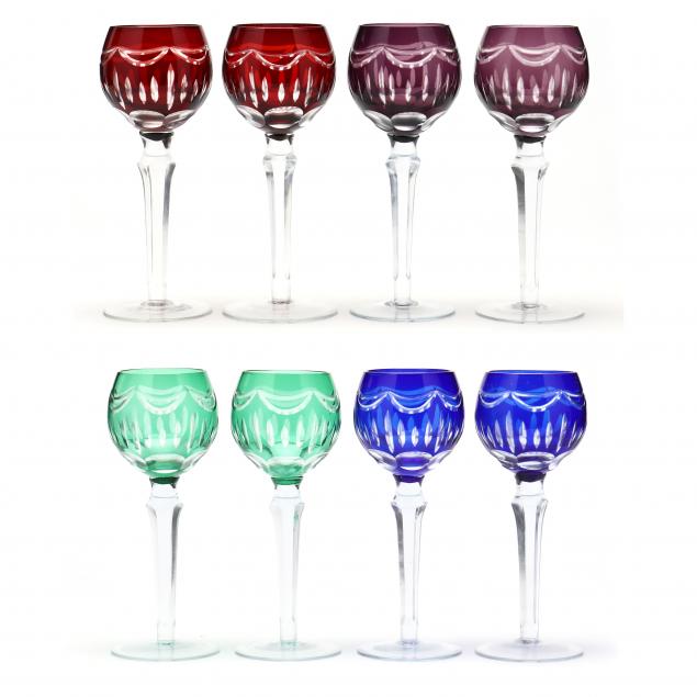 EIGHT BOHEMIAN CUT-TO-CLEAR WINE