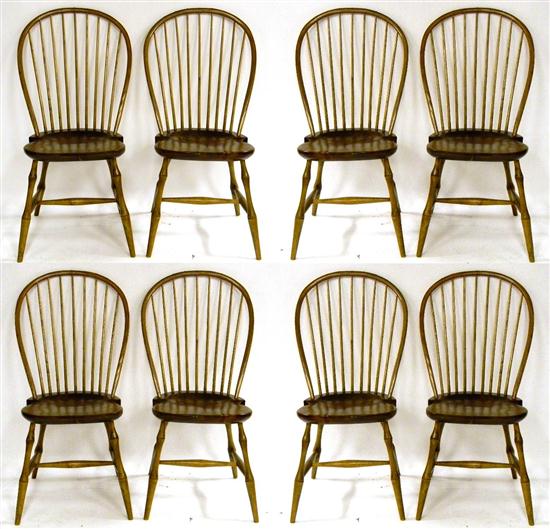 Eight bow back windsor chairs 