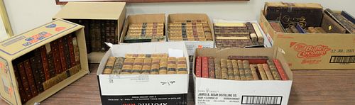 EIGHT BOXES OF LEATHER BOUND BOOKS,