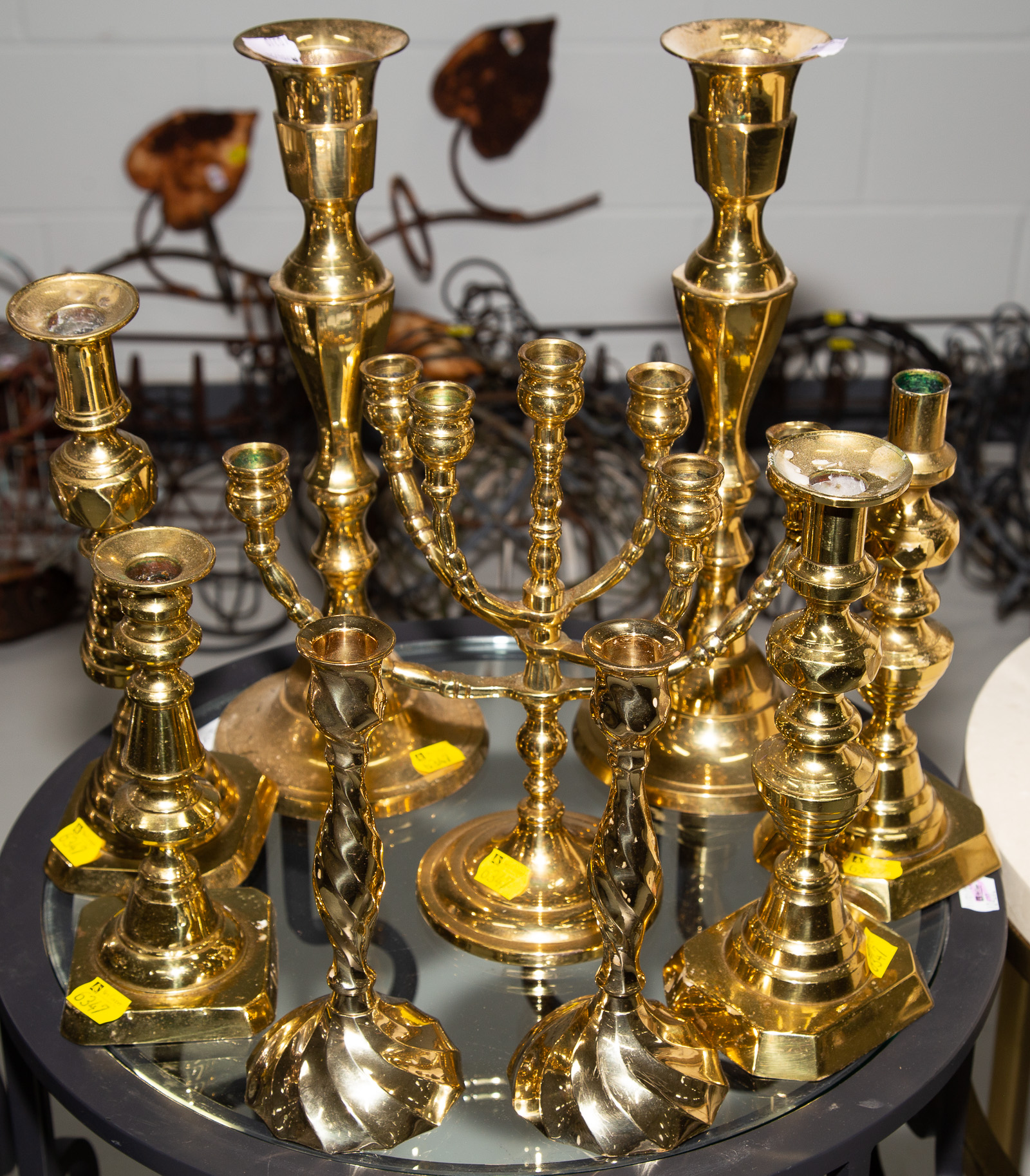 EIGHT BRASS CANDLESTICKS; SABBATH