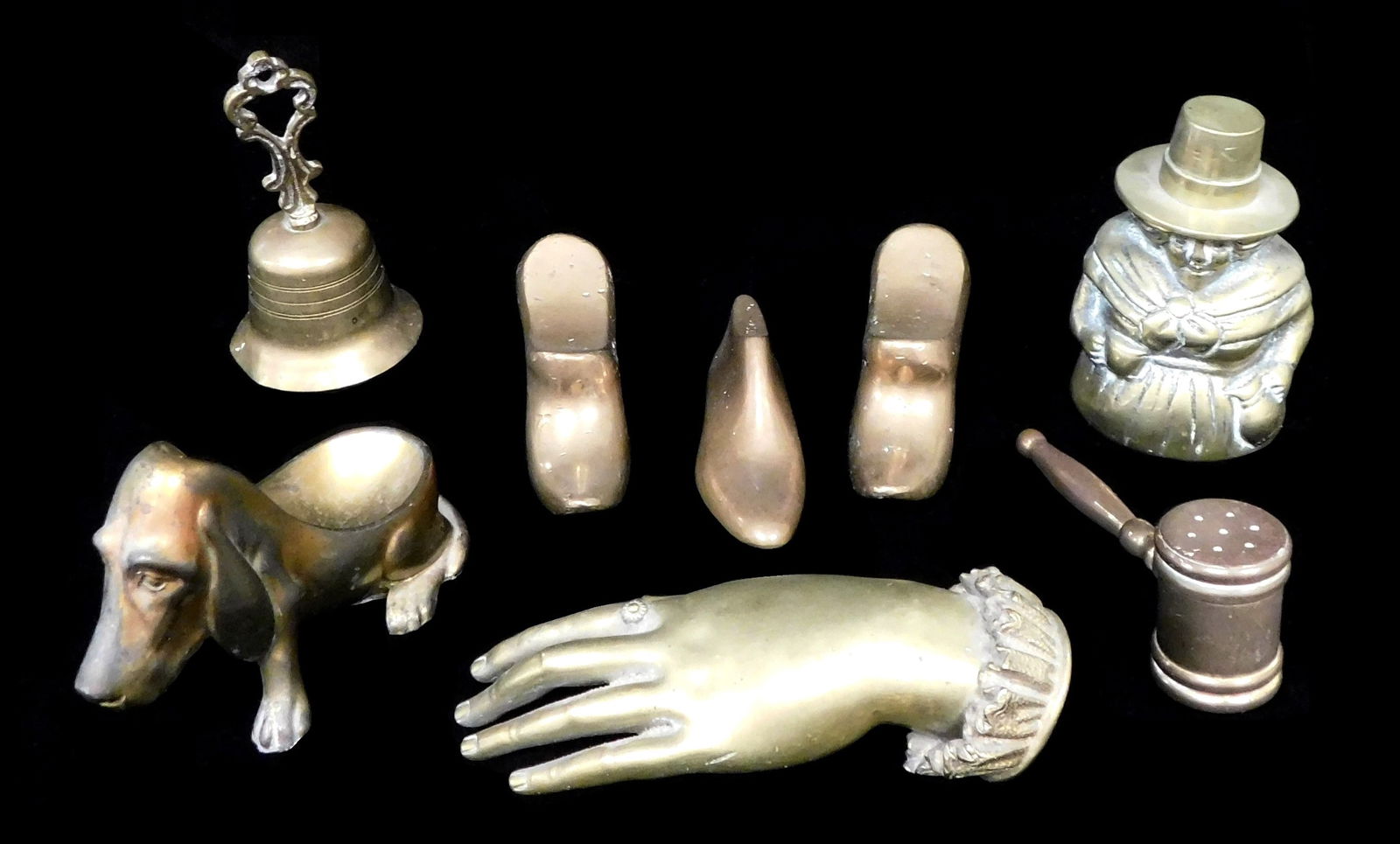 EIGHT BRASS DESK ACCESSORIES,