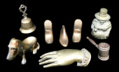EIGHT BRASS DESK ACCESSORIES,
