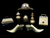 EIGHT BRASS DESK ACCESSORIES,