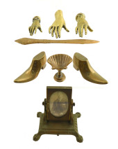 EIGHT BRASS DESK ACCESSORIES,